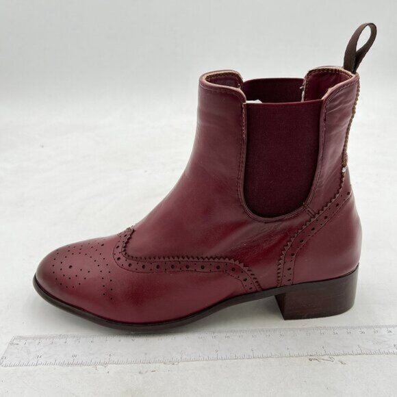 Red Ankle Booties Pull On Almond Toe Low Chunky Heel Boots Suede Elastic Shoes - Picture 1 of 7